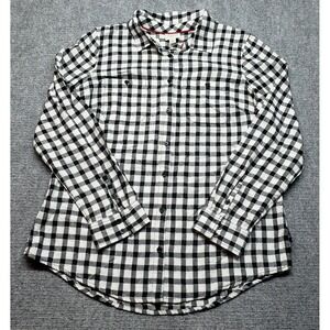 St Johns Bay Button Up Shirt Womens M Black Check Collared Top Long Sleeve New